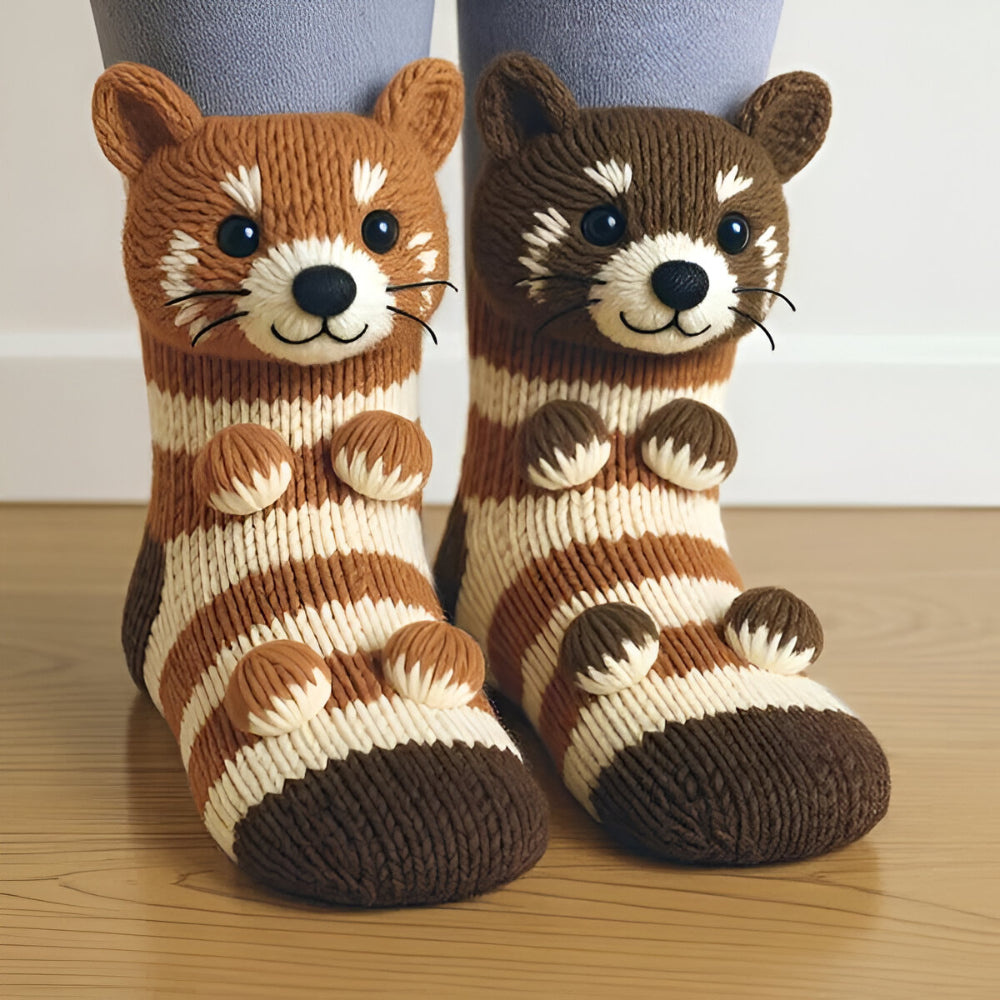 Warm Cozy Indoor Socks with 3D Detail | Plush Animal-Design