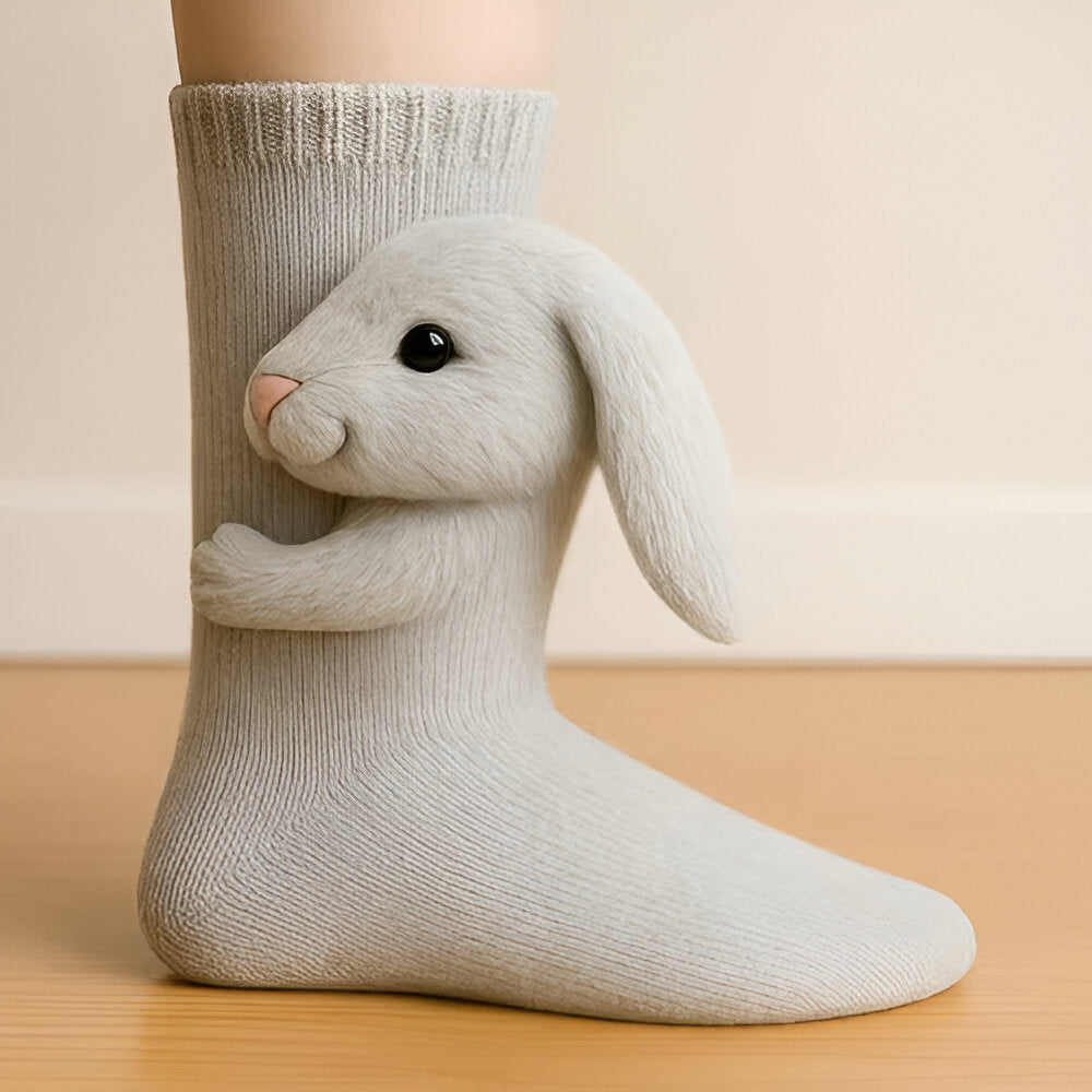 Warm Cozy Indoor Socks with 3D Detail | Plush Animal-Design