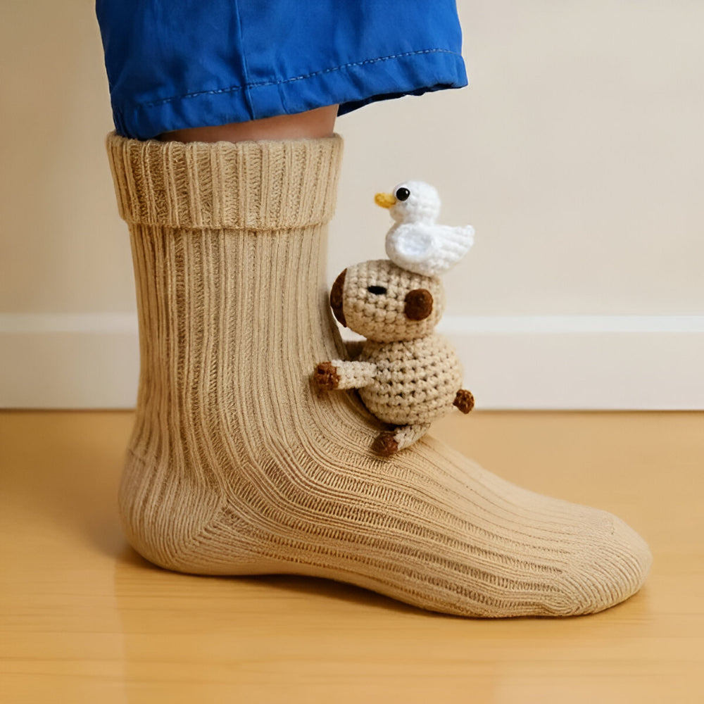Warm Cozy Indoor Socks with 3D Detail | Plush Animal-Design