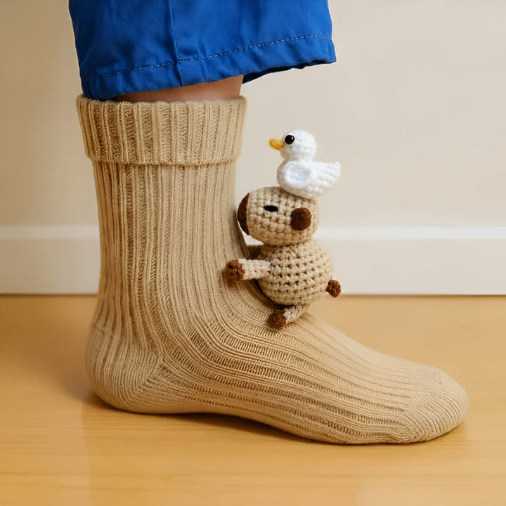 Warm Cozy Indoor Socks with 3D Detail | Plush Animal-Design