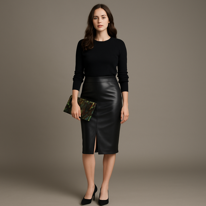 Keela | Women’s High-Waisted Leather Skirt with Side Slit