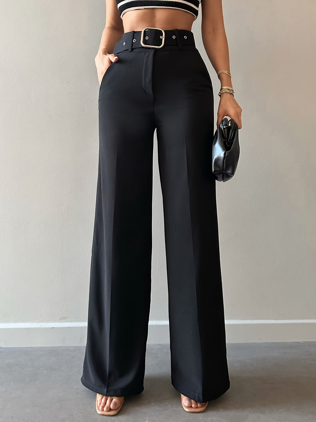 Irisa | High-Waisted Wide-Leg Trousers with Belt