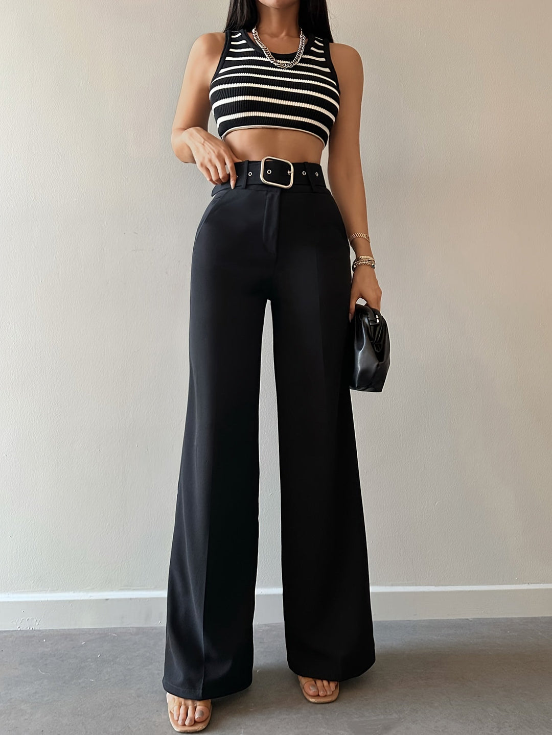 Irisa | High-Waisted Wide-Leg Trousers with Belt