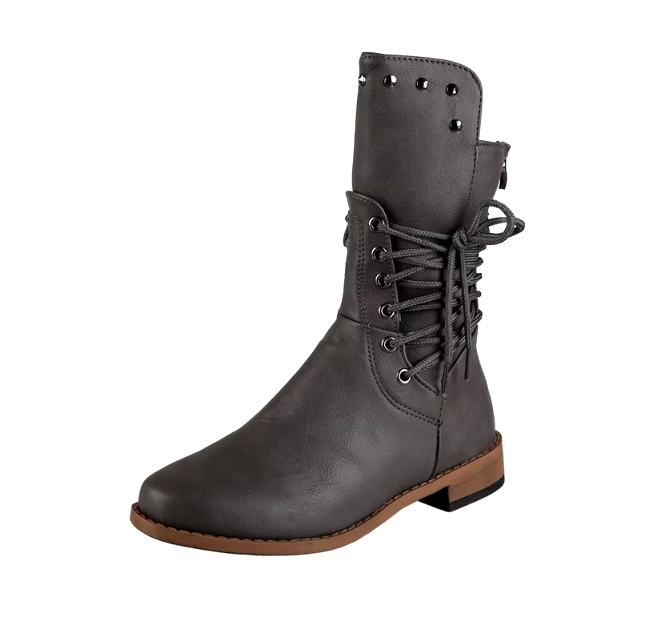 Women’s Leather Cowboy Ankle Boots with Lacing & Decorative Studs