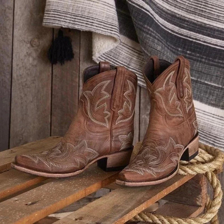 Women’s Embroidered Leather Cowboy Boots | Faux Leather