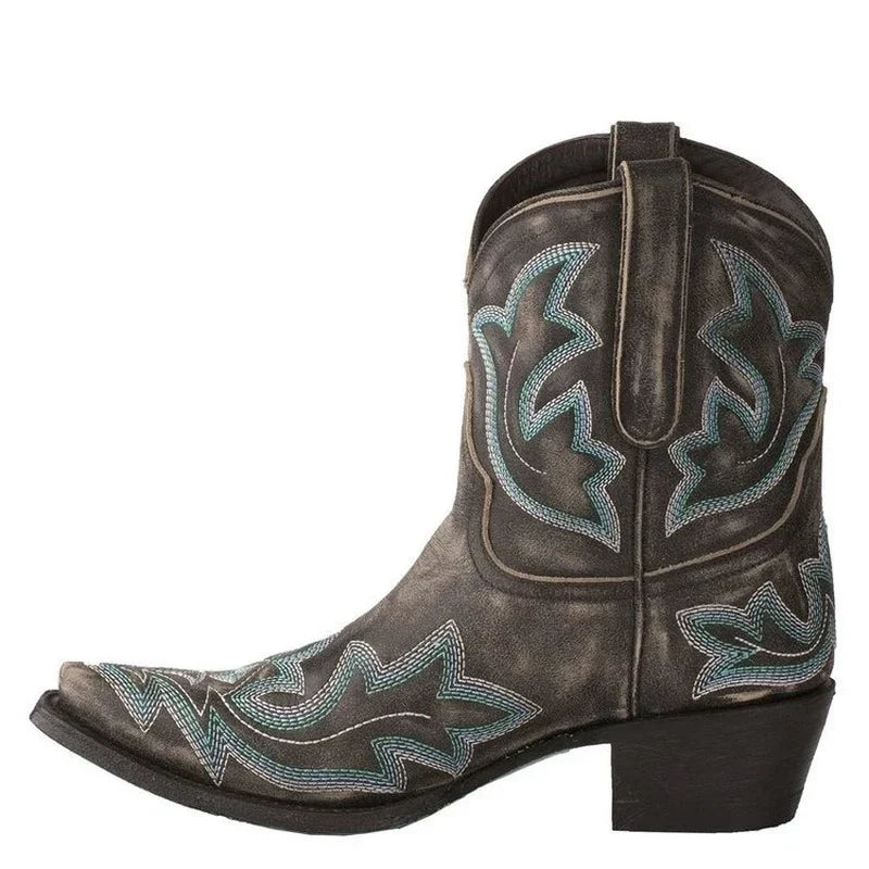 Women’s Embroidered Leather Cowboy Boots | Faux Leather