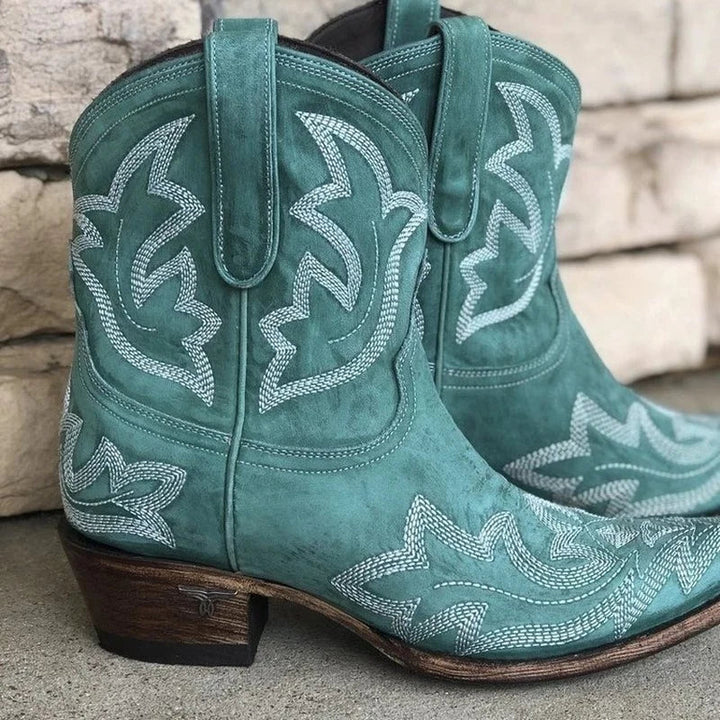 Women’s Embroidered Leather Cowboy Boots | Faux Leather