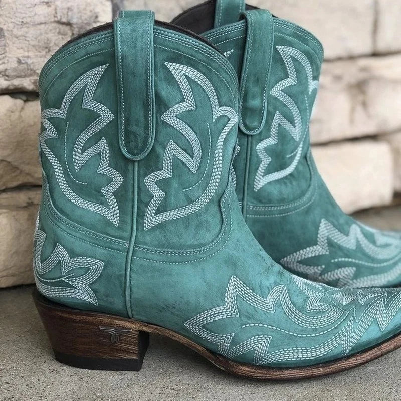 Women’s Embroidered Leather Cowboy Boots | Faux Leather
