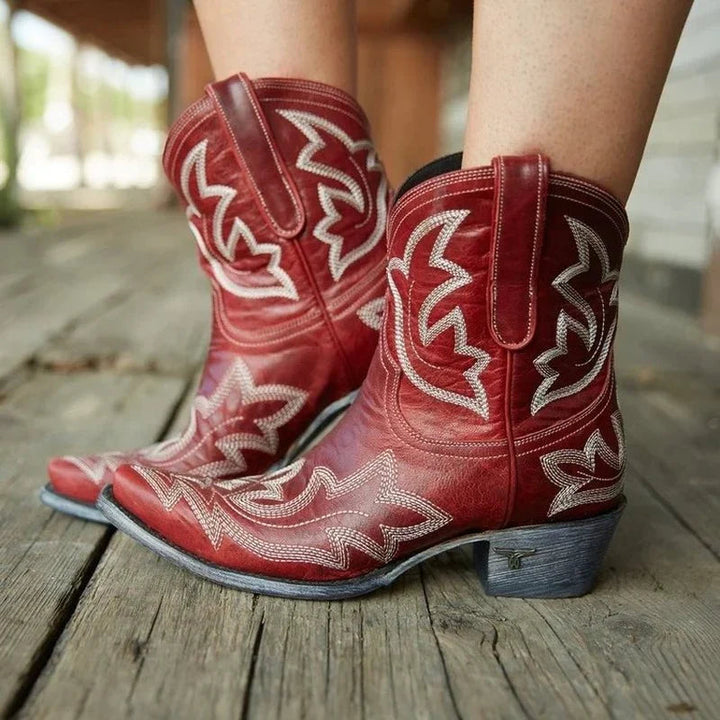 Women’s Embroidered Leather Cowboy Boots | Faux Leather
