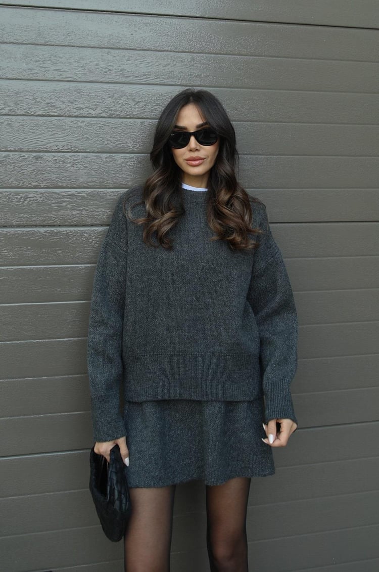 Cozy Knit Two-Piece Set | Oversized Sweater & Knit Skirt for Women