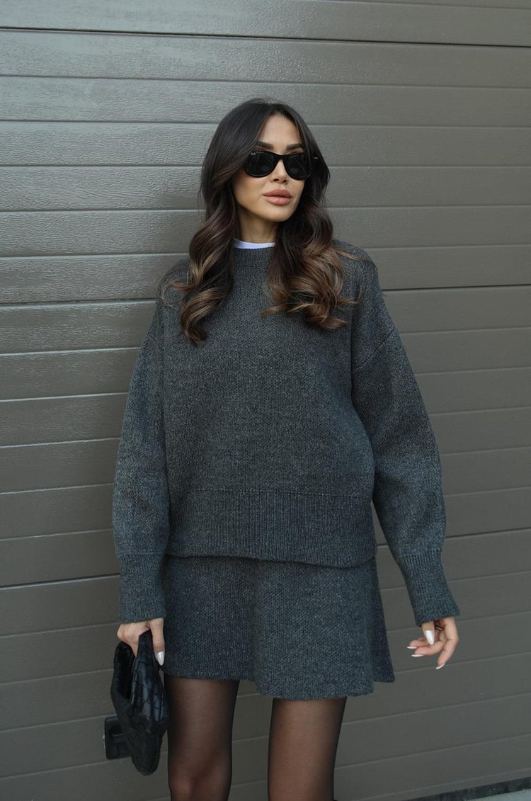 Cozy Knit Two-Piece Set | Oversized Sweater & Knit Skirt for Women