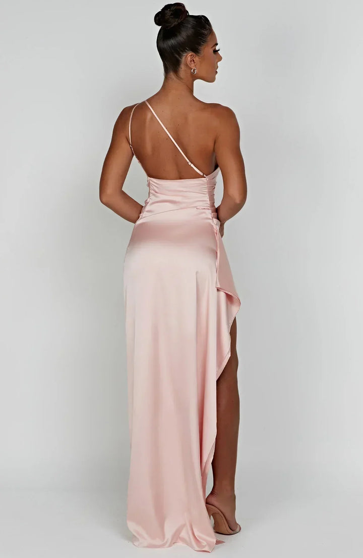 Women’s Satin Style One-Shoulder Evening Dress