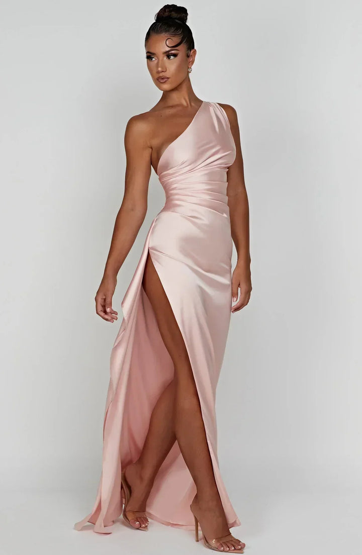 Women’s Satin Style One-Shoulder Evening Dress