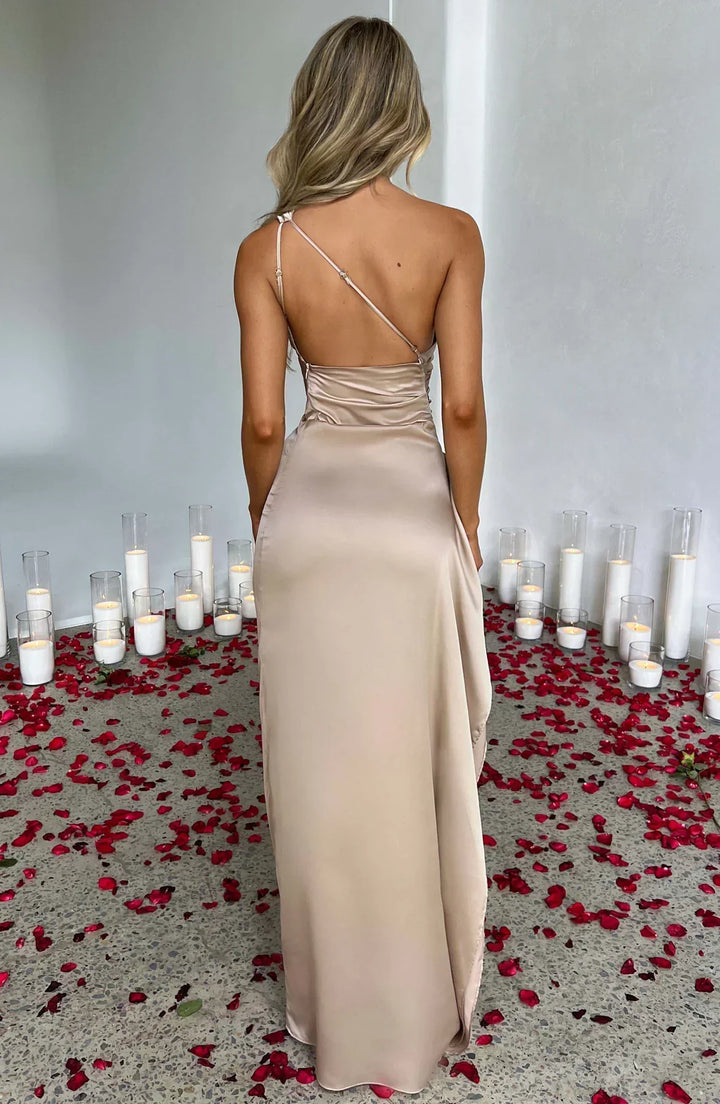 Women’s Satin Style One-Shoulder Evening Dress