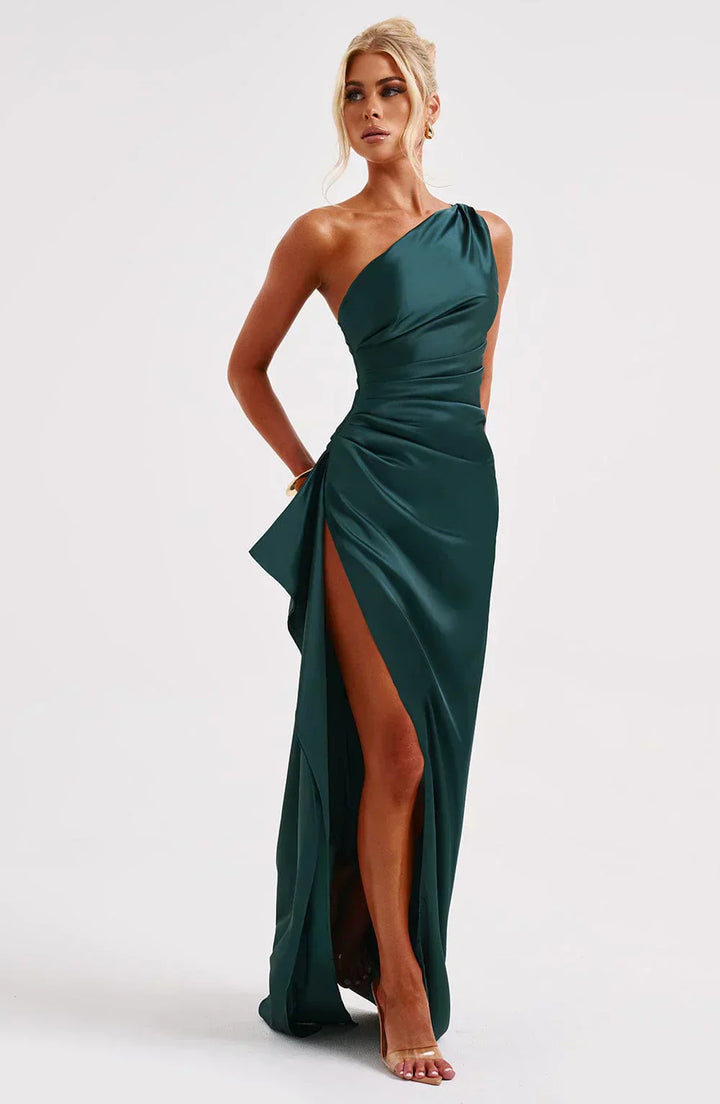 Women’s Satin Style One-Shoulder Evening Dress