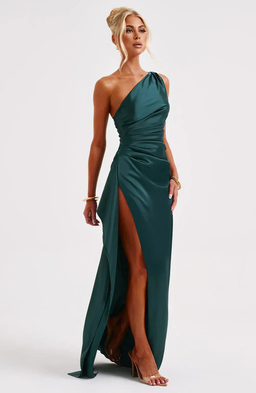Women’s Satin Style One-Shoulder Evening Dress