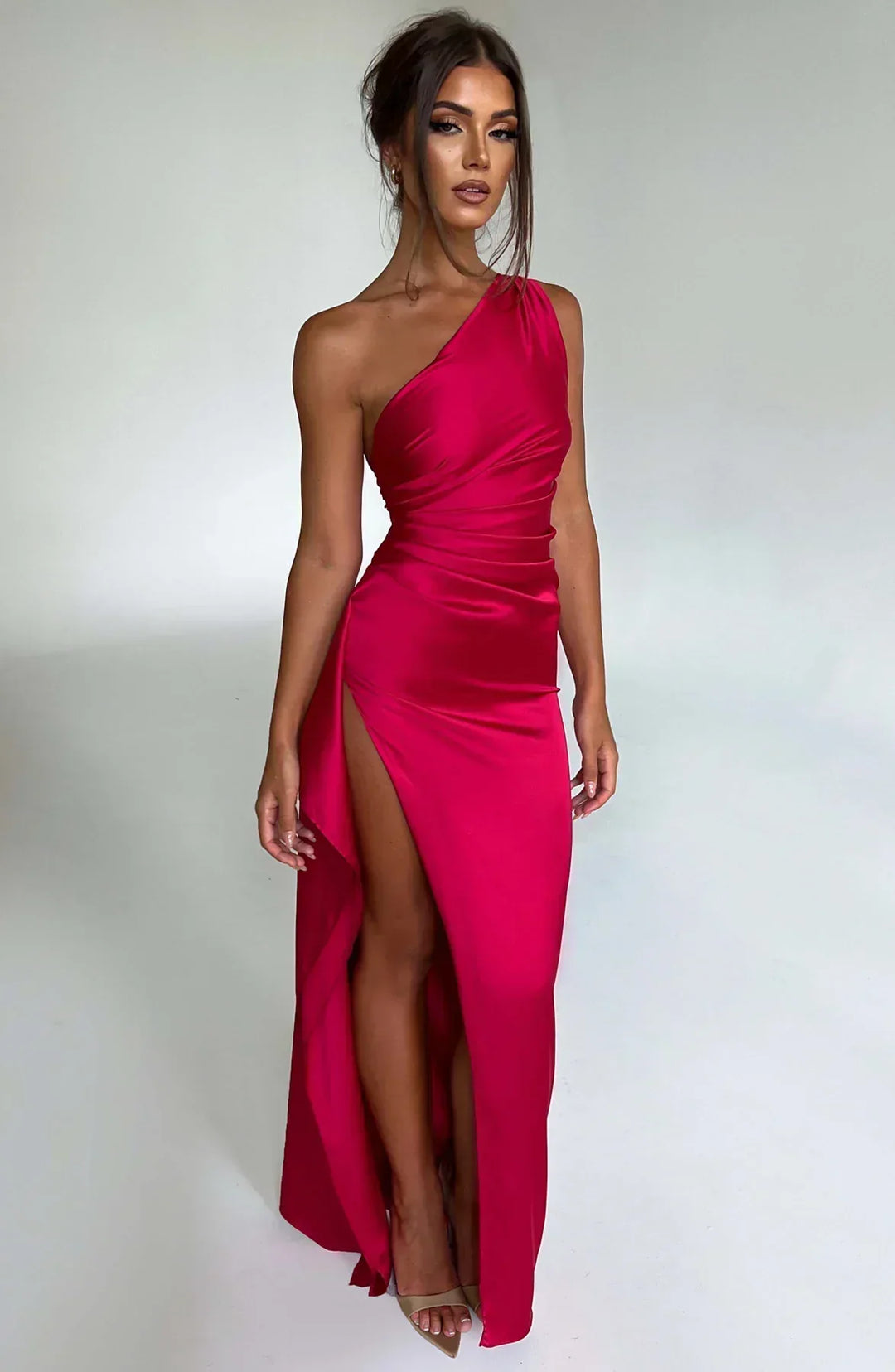 Women’s Satin Style One-Shoulder Evening Dress