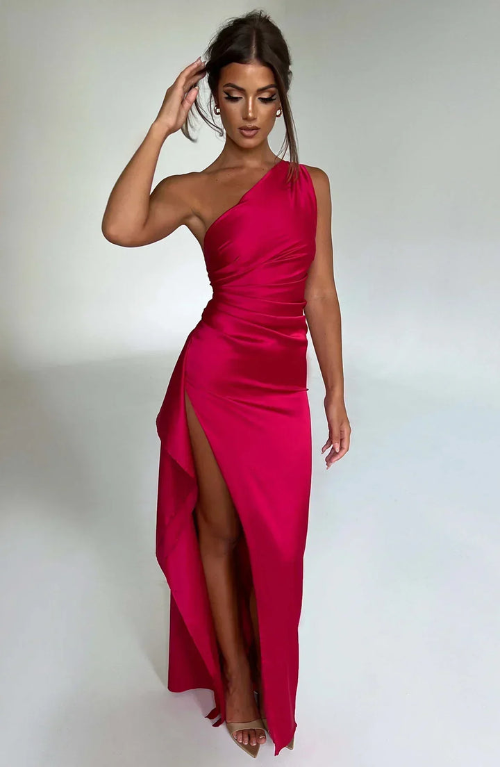 Women’s Satin Style One-Shoulder Evening Dress
