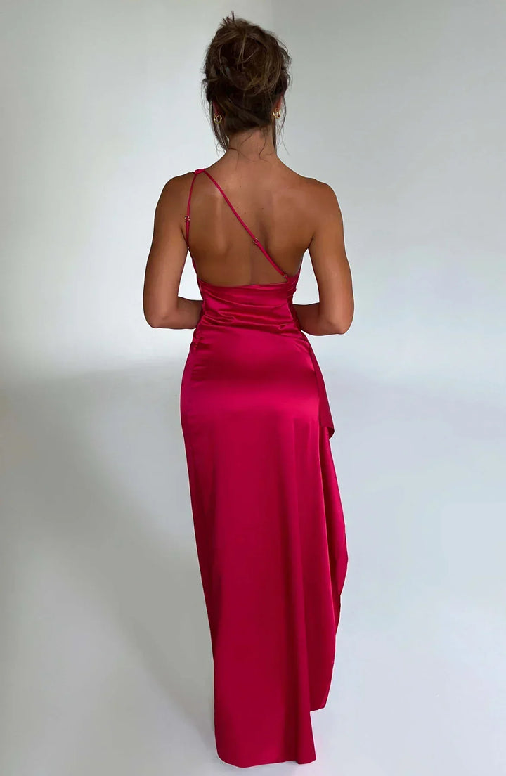 Women’s Satin Style One-Shoulder Evening Dress