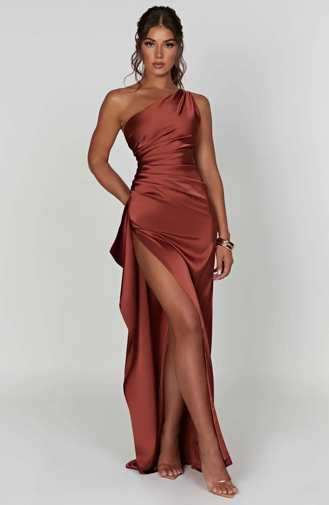 Women’s Satin Style One-Shoulder Evening Dress