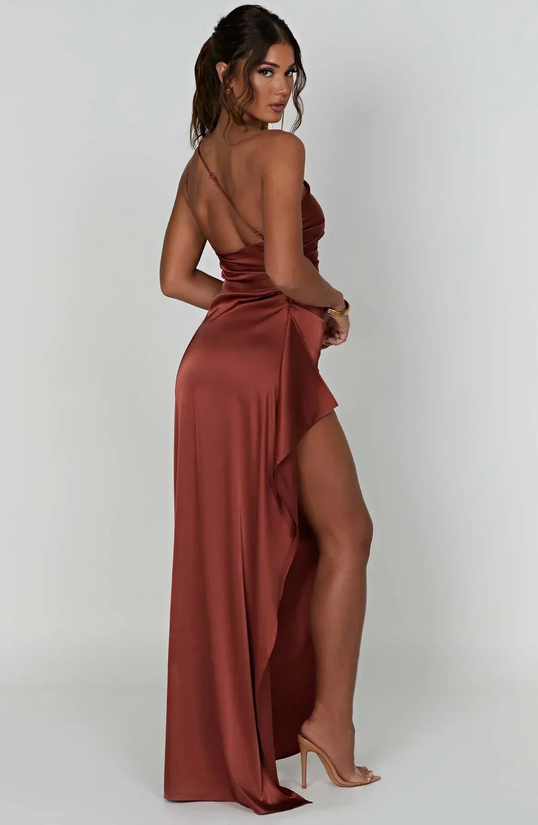 Women’s Satin Style One-Shoulder Evening Dress