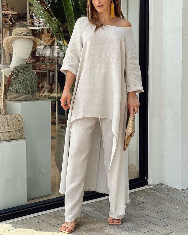 Rhosyn | Women's Soft Summer Top & Wide-Leg Pants - Full Set