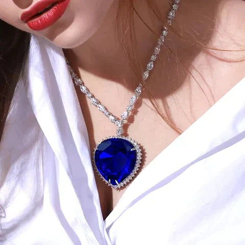 Juliette | Women’s Blue Crystal Heart Necklace in Sterling Silver