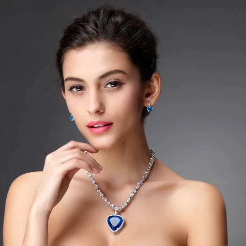 Juliette | Women’s Blue Crystal Heart Necklace in Sterling Silver