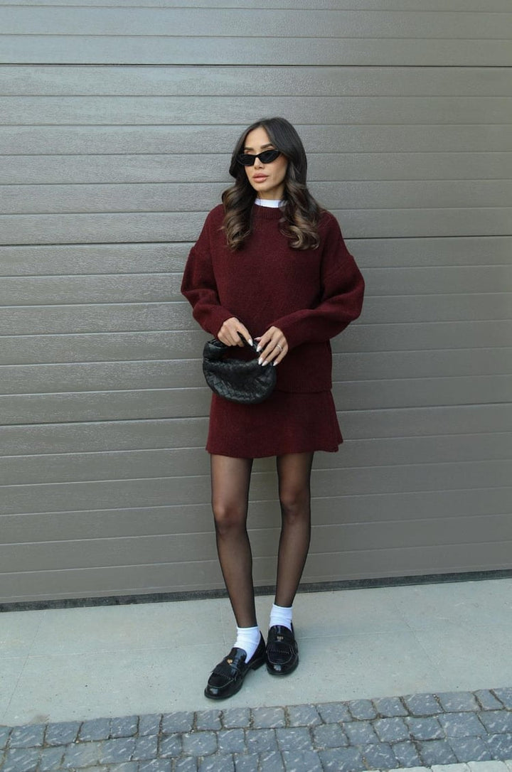 Cozy Knit Two-Piece Set | Oversized Sweater & Knit Skirt for Women