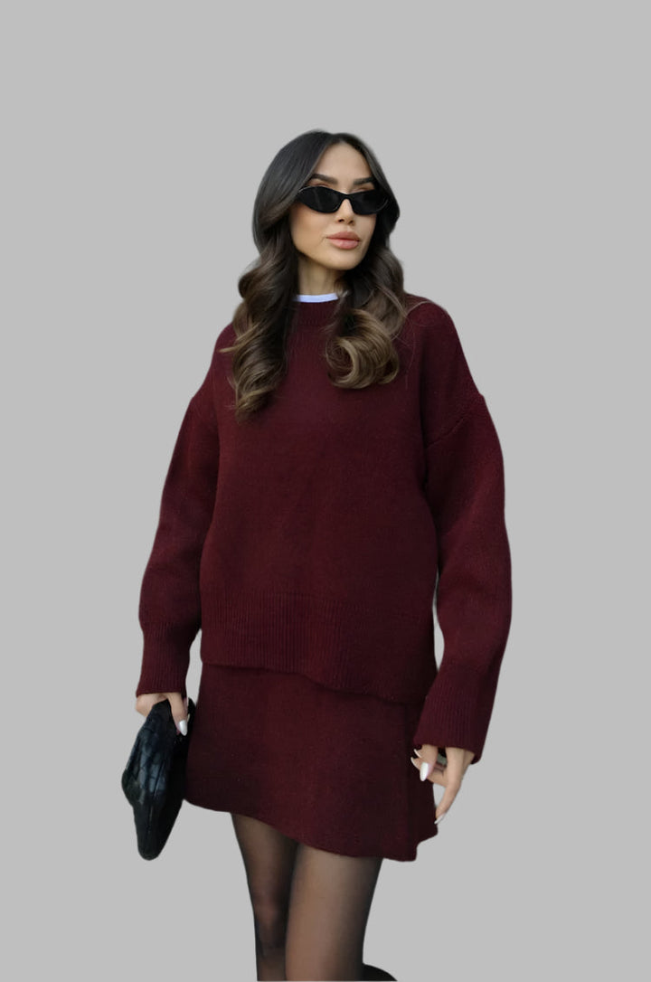 Cozy Knit Two-Piece Set | Oversized Sweater & Knit Skirt for Women