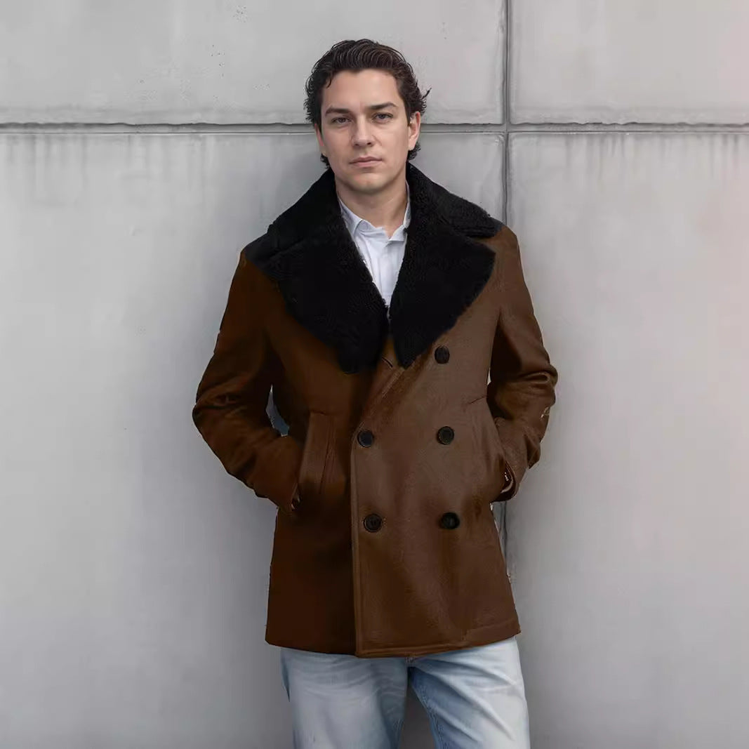 Men’s Wool Blend Overcoat with Contrasting Collar
