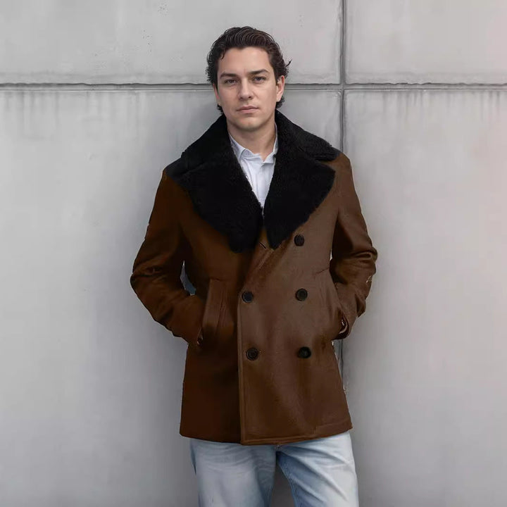 Men’s Wool Blend Overcoat with Contrasting Collar
