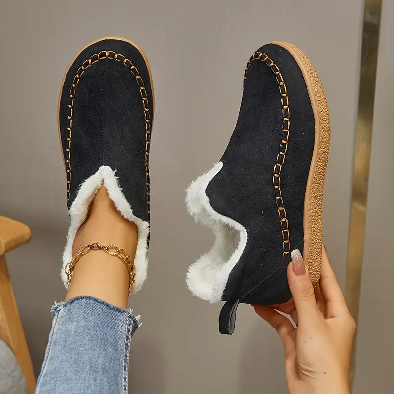 Women’s Cozy Plush-Lined Slippers with Fur & Non-Slip Rubber Sole