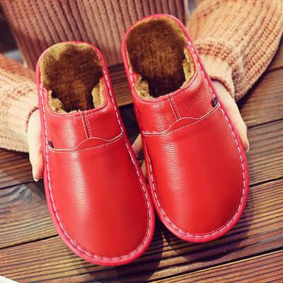 Unisex Waterproof Faux Leather Slippers | Warm Inside