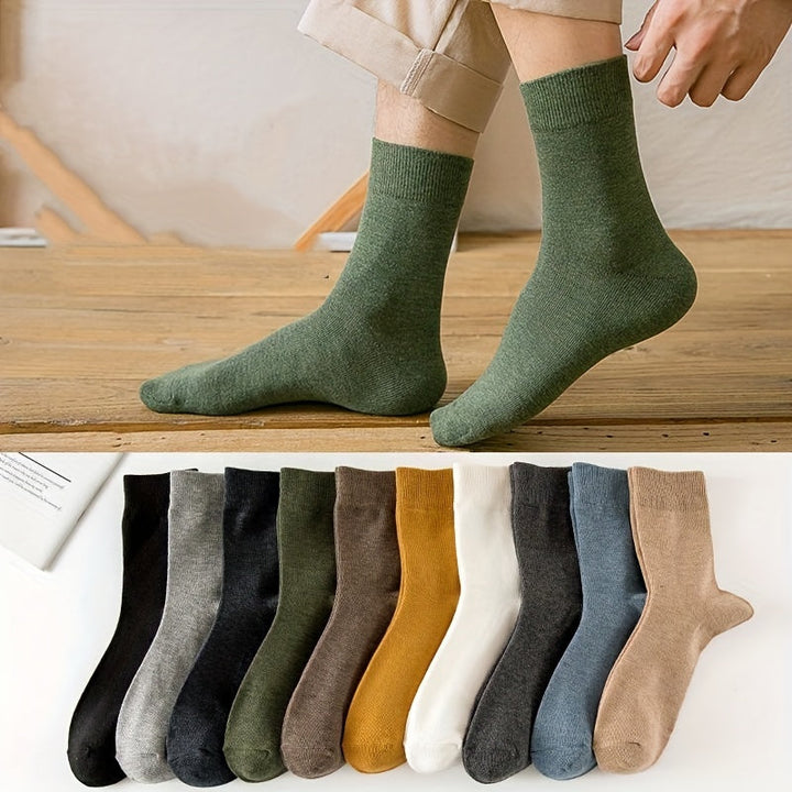 10 Pairs of Men's Cotton Blend Crew Socks | 10 Unique Colors
