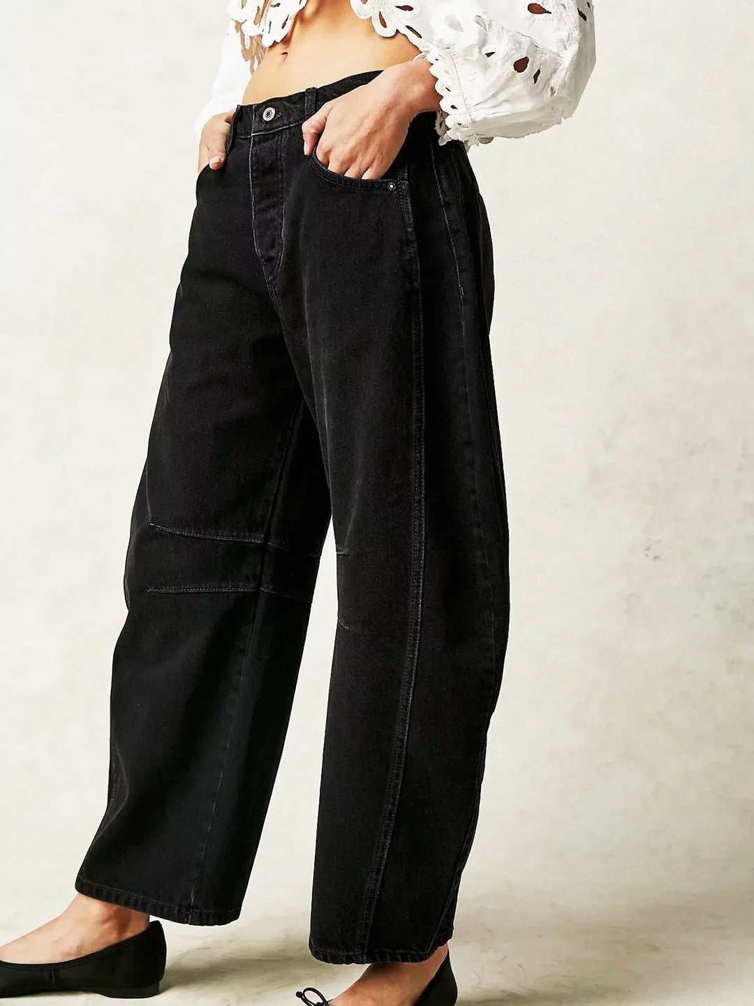 Women’s Wide-Leg Printed Jeans | Mid-Rise Stretch Cotton Mix