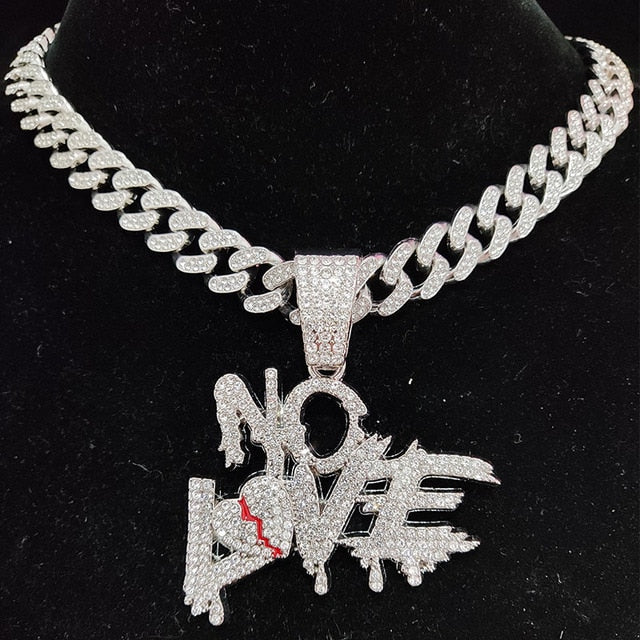 Hip Hop Cuban Chain Necklace with 'NO LOVE' Pendant
