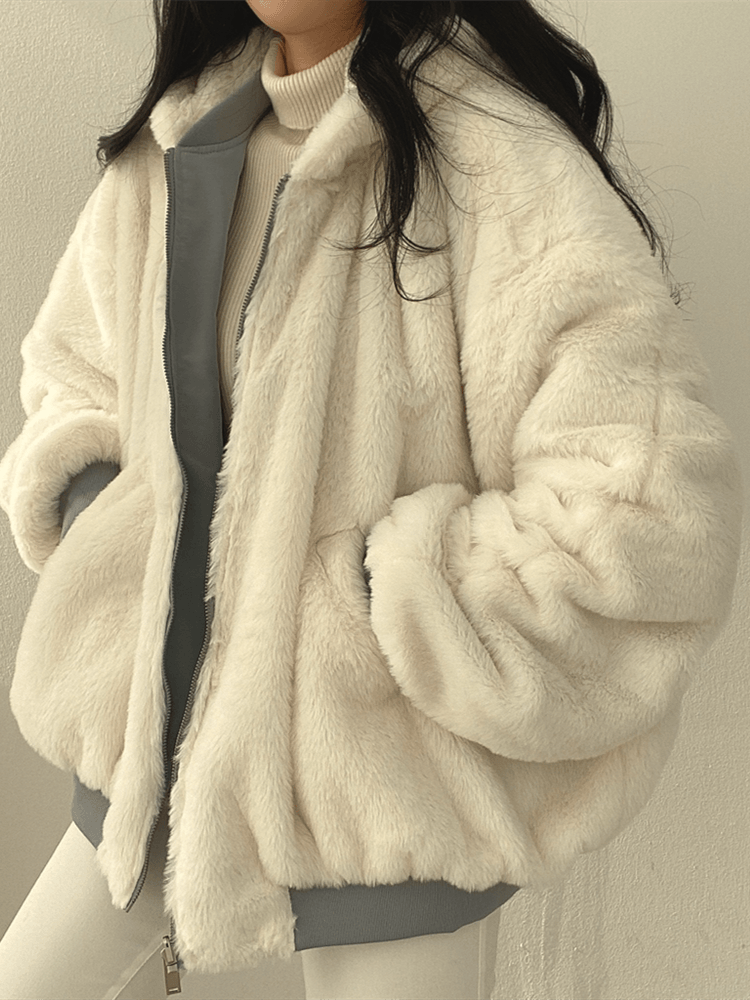 Women’s Reversible Winter Coat with Faux-Fur Hood