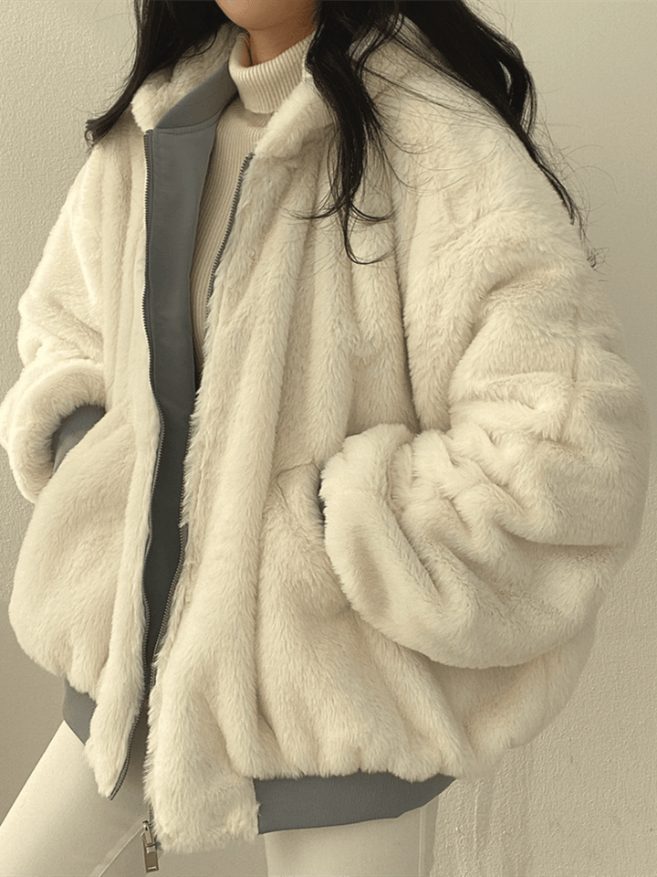 Women’s Reversible Winter Coat with Faux-Fur Hood