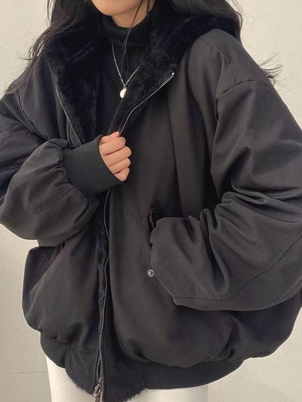 Women’s Reversible Winter Coat with Faux-Fur Hood