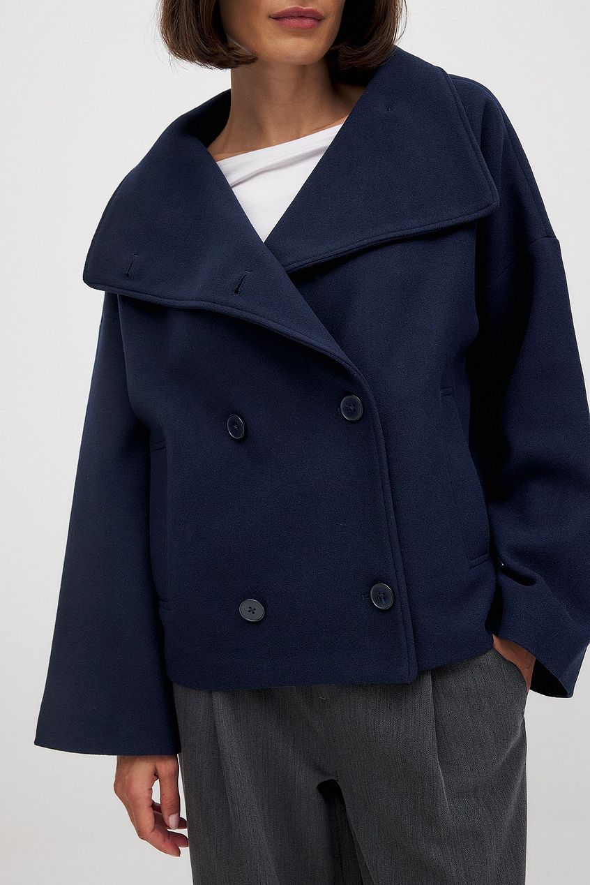 Women’s Short Oversized Double-Breasted Wool Blend Coat