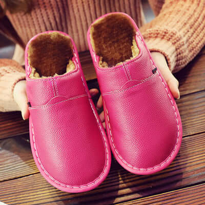 Unisex Waterproof Faux Leather Slippers | Warm Inside