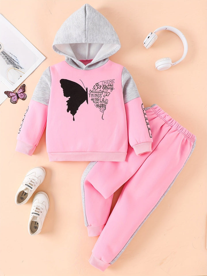 Girls 2-Piece Fleece Set | Butterfly Print Hoodie & Pants