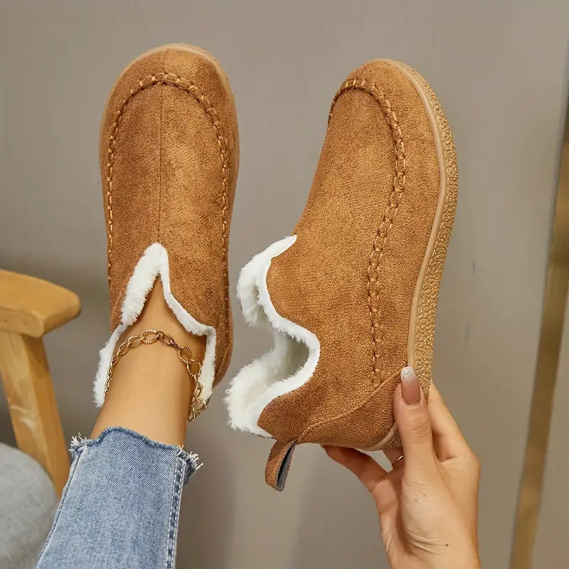 Women’s Cozy Plush-Lined Slippers with Fur & Non-Slip Rubber Sole