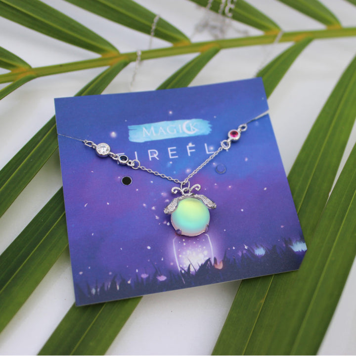 Mia | Sterling Silver Firefly Necklace with Moonstone Pendant