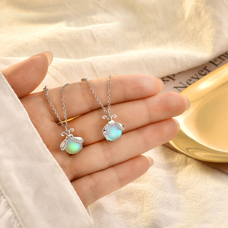 Mia | Sterling Silver Firefly Necklace with Moonstone Pendant