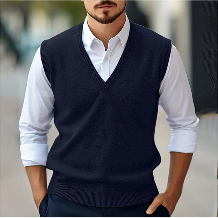 Men’s Sleeveless V-Neck Sweater | Casual Knit Vest