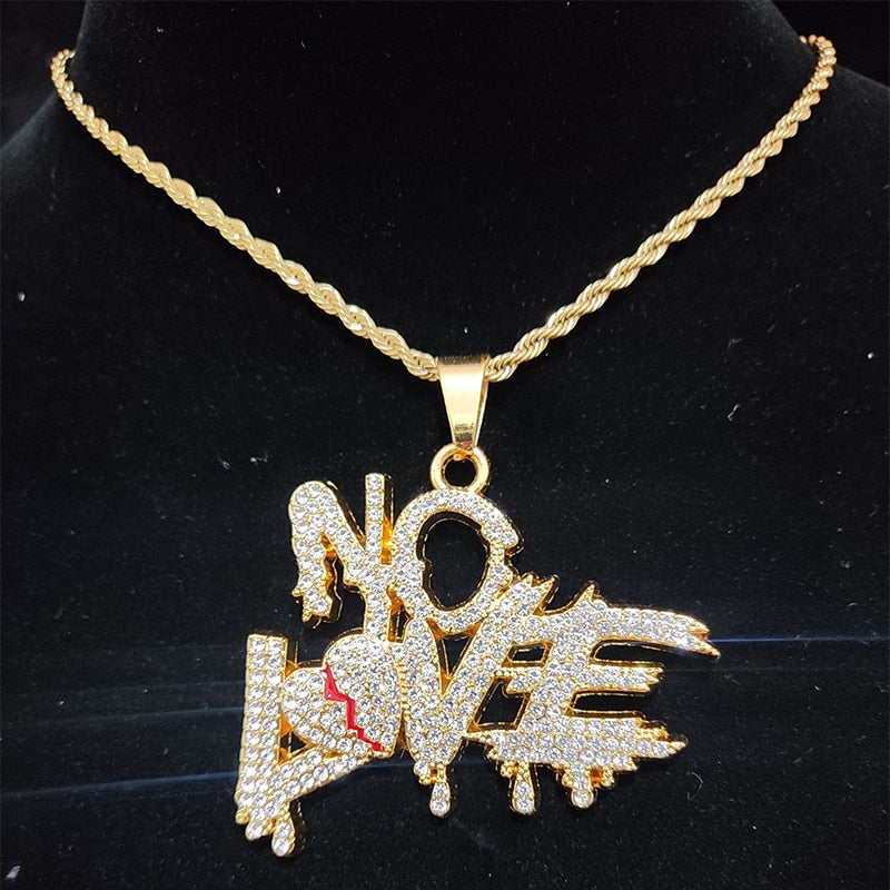 Hip Hop Cuban Chain Necklace with 'NO LOVE' Pendant