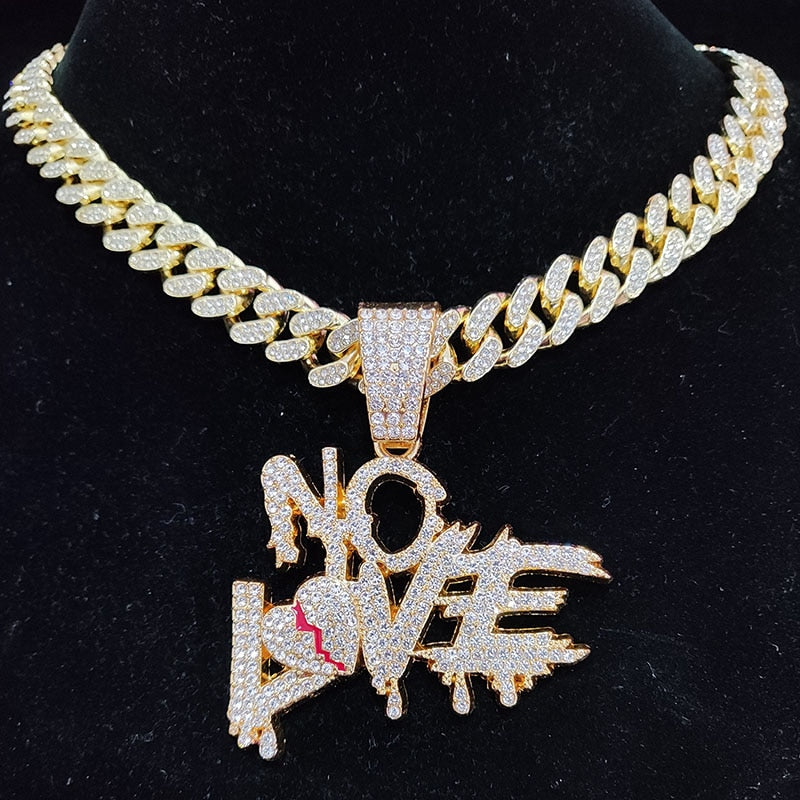 Hip Hop Cuban Chain Necklace with 'NO LOVE' Pendant
