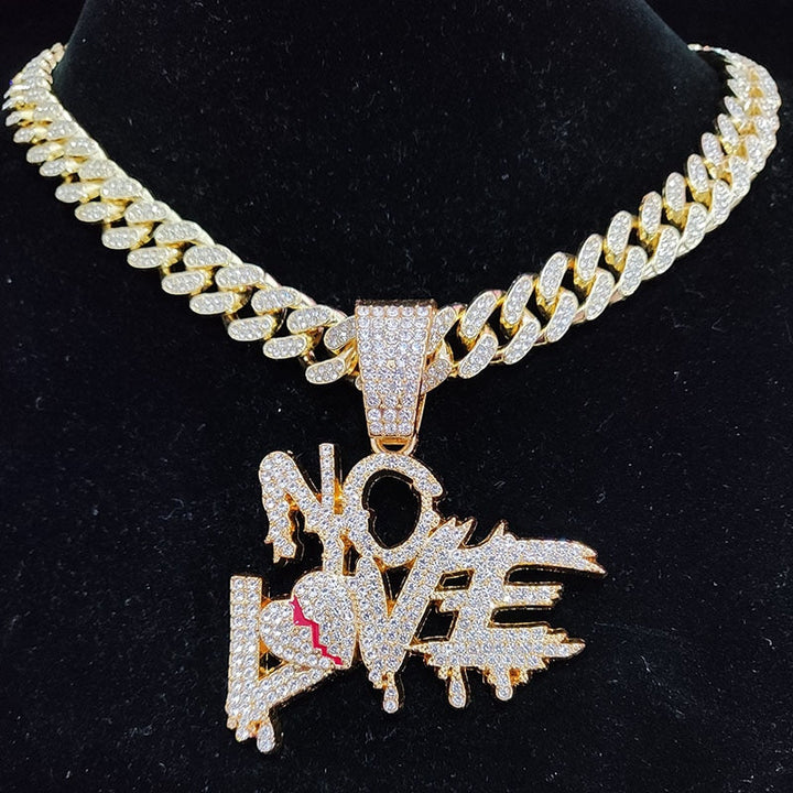 Hip Hop Cuban Chain Necklace with 'NO LOVE' Pendant